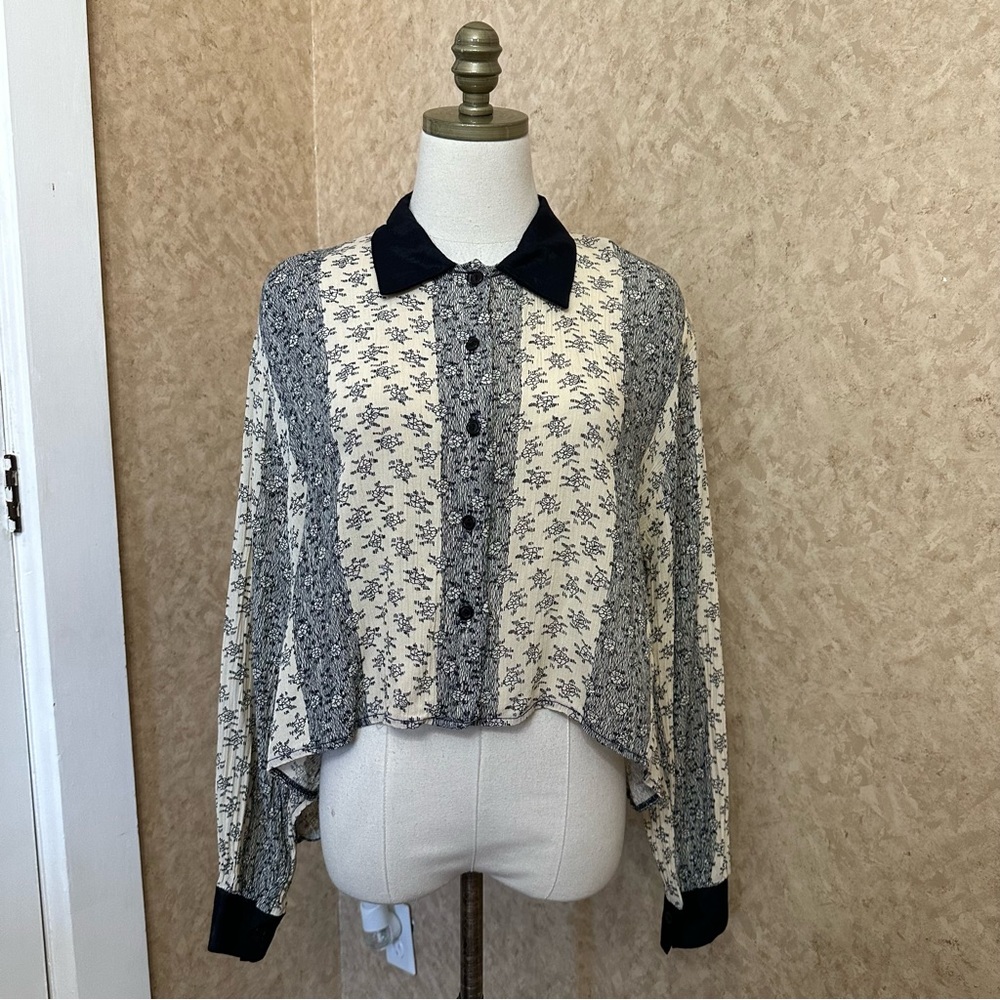 VTG 80s Retro Ditsy Floral Striped Button Up Shirt